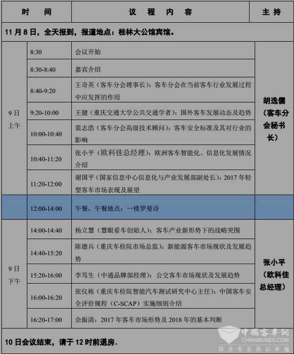 2017年第15届客车市场研究会日程安排