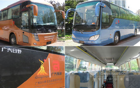 广汽日野（沈阳）6115、6123（左）系列客车成为最耀眼的明星