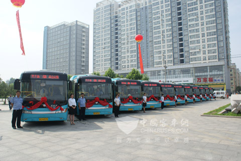 整齐排列的中通气电混合动力客车