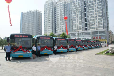 整齐排列的中通气电混合动力客车