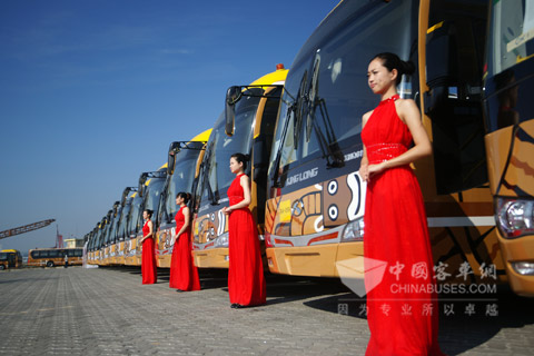 服务拉巴斯的大金龙公交车.