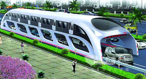 上层载客下层通车的“立体快巴”