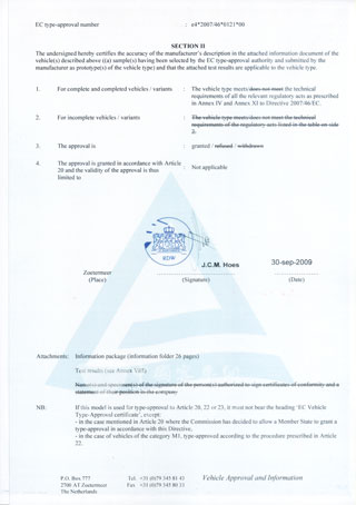 金旅客车XML6121欧盟认证证书